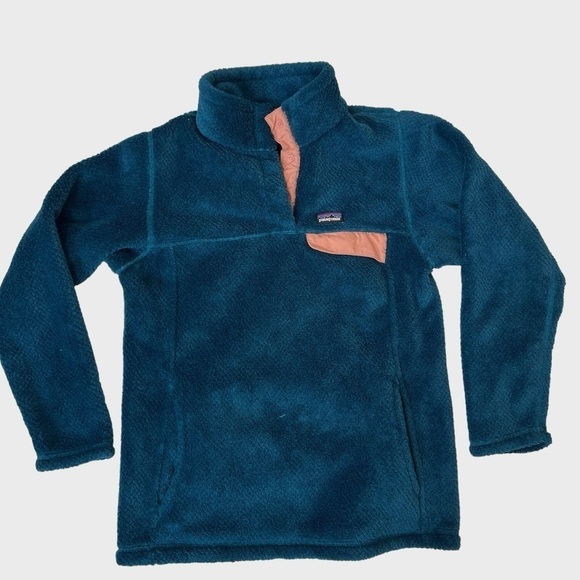 Patagonia Girls Re-Tool Snap-T Fleece Pullover Polartec in Teal Blue Size Large - Picture 4 of 13